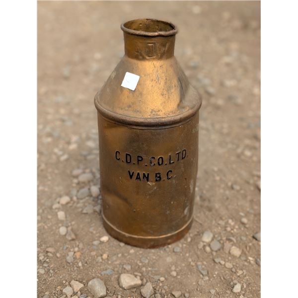 Vintage Medium Metal Milk Can Marked C.D.P.CO LTD VAN B.C.