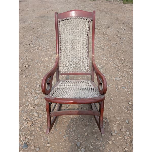 Vintage Stringed Seating wood Rocking Chair (Ok Condition)