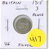 Image 1 : Great Britain. 1915 Silver 3 Pence. Sterling Silver. Issued during World War I. VF.