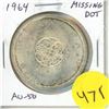 Image 1 : 1964 Missing Dot Canadian Silver Dollar. Missing the Dot between T and S. AU-50.