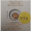 Image 1 : Tiny Replica of U.S. $20 gold coin. Replica has been 14 karat gold plated.