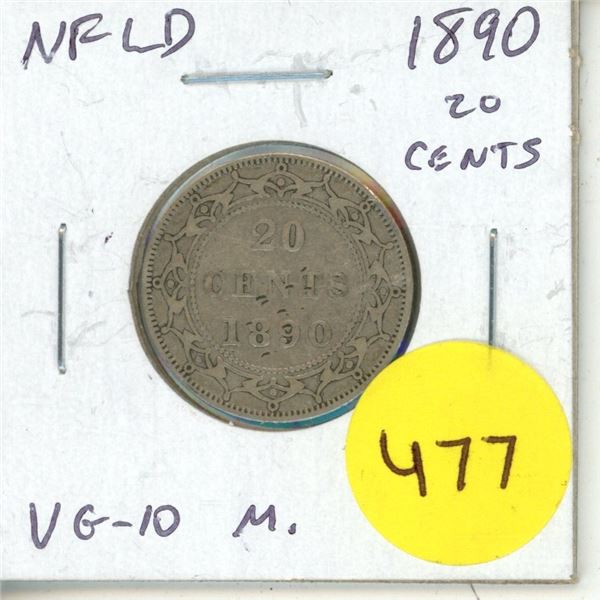 Newfoundland. 1890 Silver 20 Cents. VG-10 with marks on reverse.