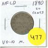 Image 1 : Newfoundland. 1890 Silver 20 Cents. VG-10 with marks on reverse.