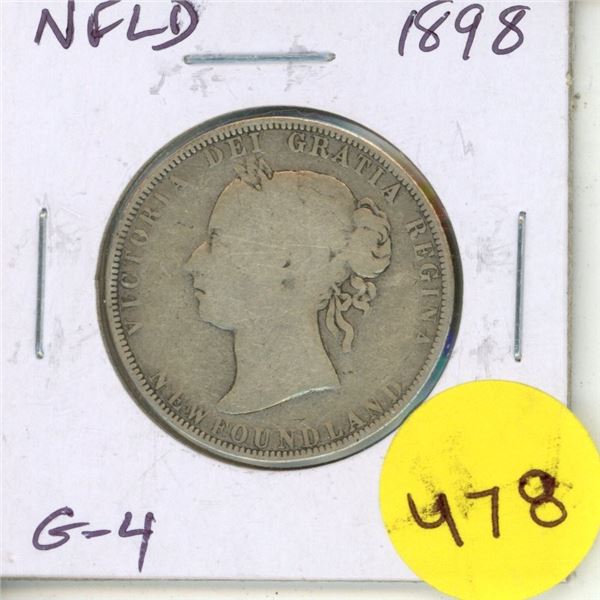 Newfoundland. 1898 Silver 50 Cents. Queen Victoria. G-4 with readable date.
