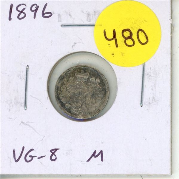 1896 Canadian Victorian Silver 5 Cents. VG-8 with marks on both sides.