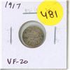 Image 1 : 1917 Canadian Silver 5 Cents. Issued during World War I. VF-20.