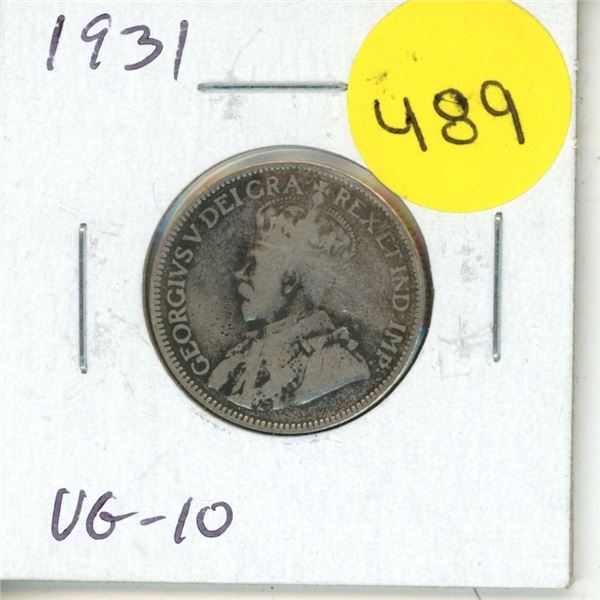 1931 Canadian Silver 25 Cents. VG-10.