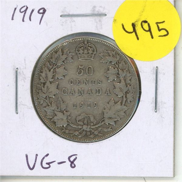 1919 Silver 50 Cents. VG-8.