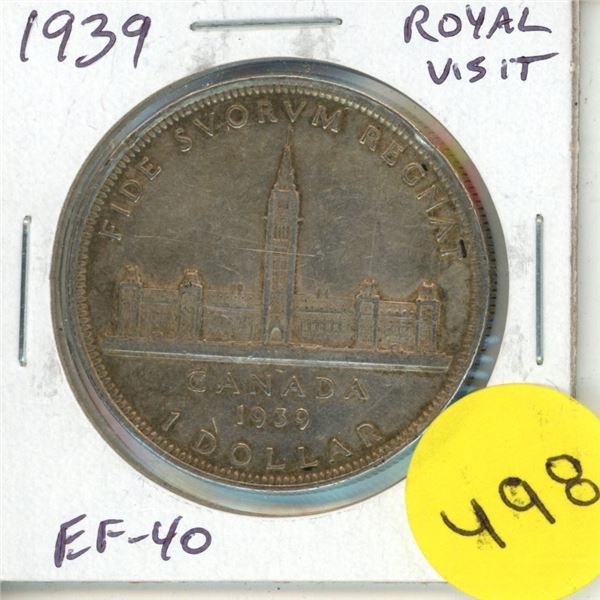 1939 Royal Visit to Canada Silver Dollar. EF-40. One Year Type.
