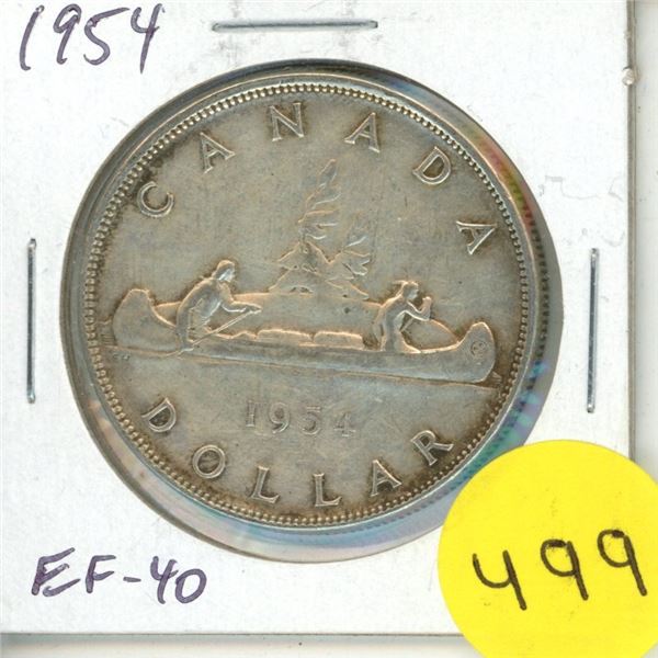 1954 Canadian Silver Dollar. Key Date. EF-40.