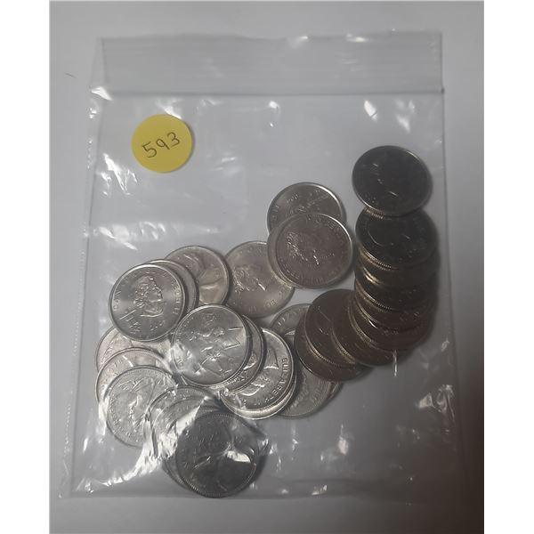Bag of Canadian 25 Cents Coins.