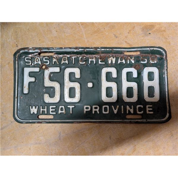 Wheat Province Sask License Plate F56-668