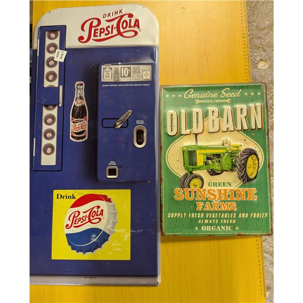 Old Barn Tin Sign 16"x11" and Pepsi Cola Tin Sign 30"x14" 2021