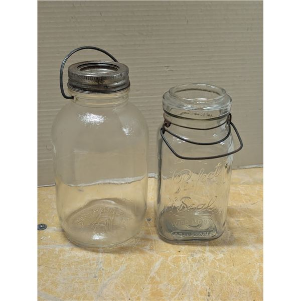 Vintage Syrup PAIL Anchor Hocking Glass Jar and Wide Mouth Glass Jar
