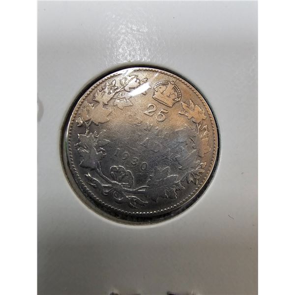 1930 Canada 25 Cent Coin