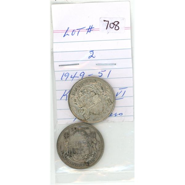 1949 and 1951  canadian silver half-dollars