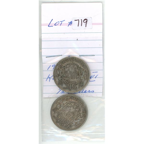 1940 and 1942 canadian silver half-dollars