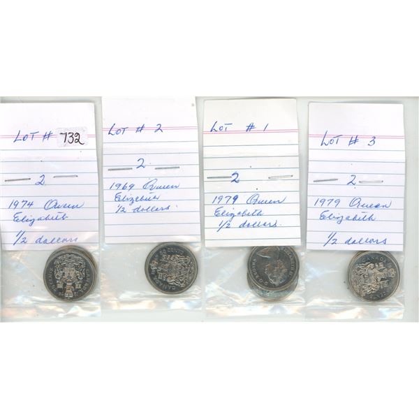 Lot of 8 (2x1969, 2x1974 and 4x1979) canadian 50 cents