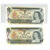 Image 1 : Lot of 2 x1973 canadian consecutive $1 bills-uncirculated