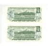 Image 2 : Lot of 2 x1973 canadian consecutive $1 bills-uncirculated