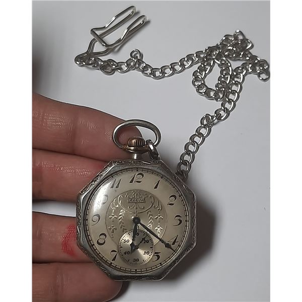 VINTAGE ELGIN  12S, 7 J POCKET WATCH,  RUNS