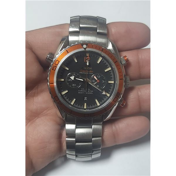 REPLICA OMEGA SEAMASTER 'PLANET OCEAN' QTZ CHRONO, NEW BATT, RUNS