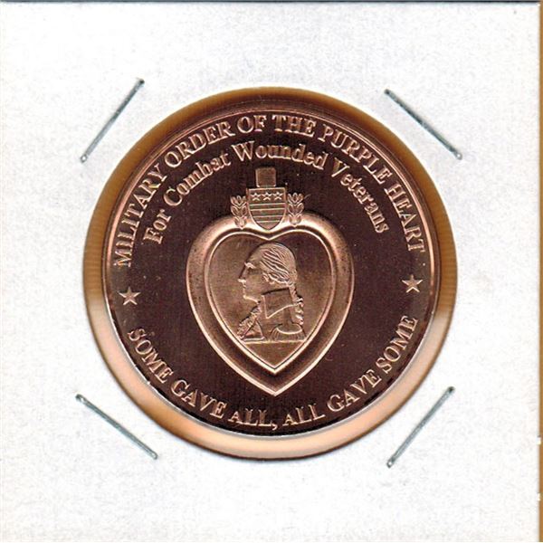 1 OUNCE COPPER -  .999 FINE - PURPLE HEART