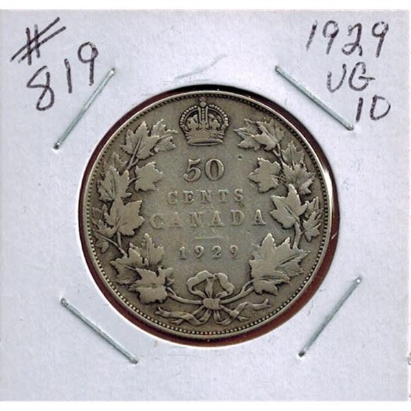 1929 CANADIAN SILVER 50 CENT COIN
