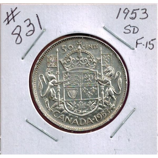 1953 SD  CANADIAN SILVER 50 CENT COIN