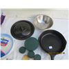Image 3 : Lot of Camping Cooking Stuff Cast Iron Frying Pans , Utensils Plates Ect.