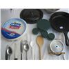 Image 4 : Lot of Camping Cooking Stuff Cast Iron Frying Pans , Utensils Plates Ect.
