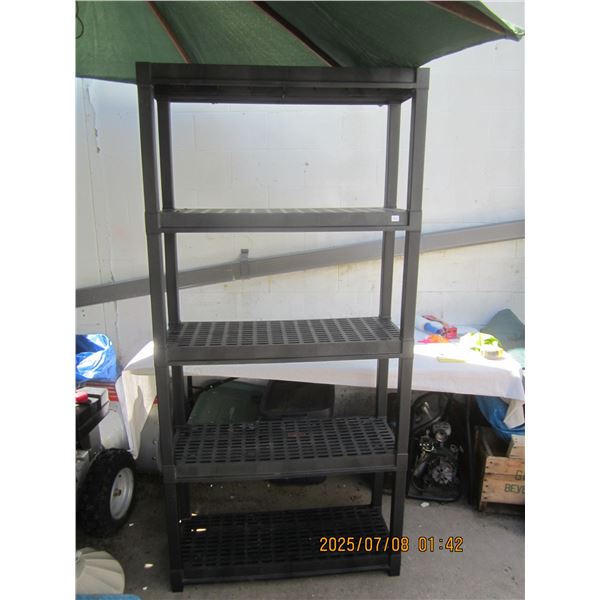 Large Black Plastic Shelf comes apart easily 75 inches tall 36 inches wide 14 inches deep