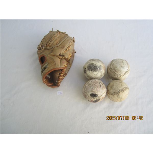 Vintage Cooper Ball Glove and 4 Soft Balls