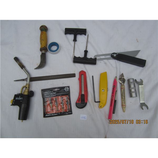 Lot of Hand Tools Tire Repair Torch , Knifes Ect.