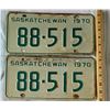 Image 1 : Set of two 1970 Saskatchewan license plates, green print on white background, 88-515.