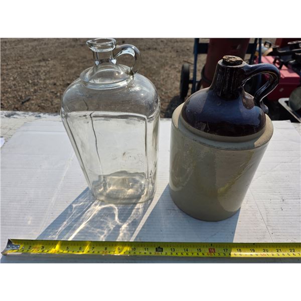 Antique ceramic jug and glass jug
