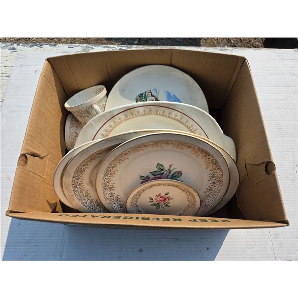 various chinaware= plates cups