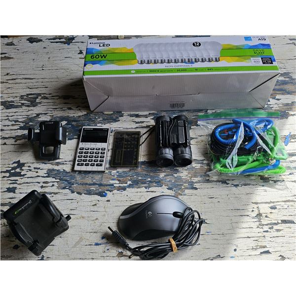 Bag of Lightbulbs/Misc Stuff/Small Binoculars
