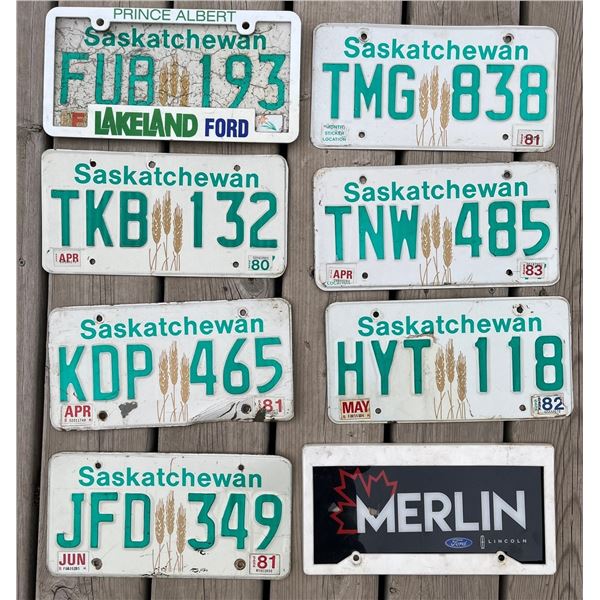 Saskatchewan licence plates. Lot of 8. Mixed condition