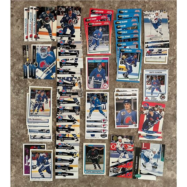 Quebec Nordiques lot of 60 different hockey cards. Mixed brands. Mixed years. Sakic. Sundin. Nolan. 