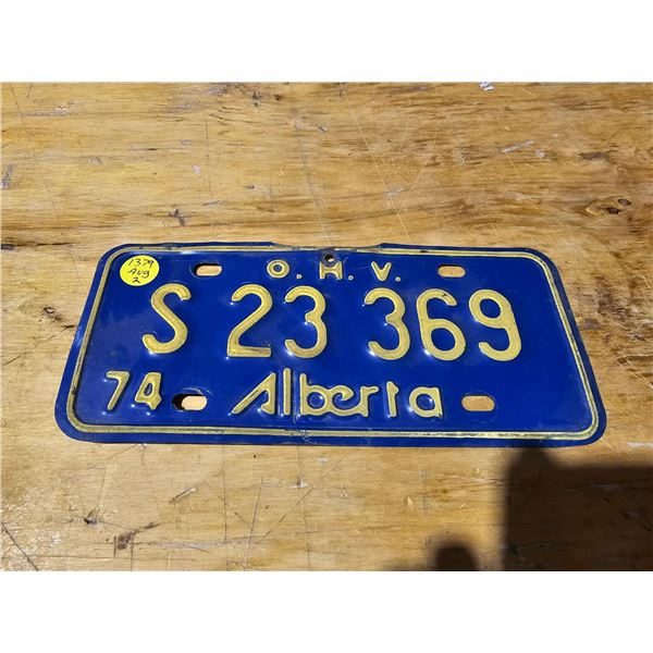 1974 Alberta Small Plate S23 369 O.H.V.