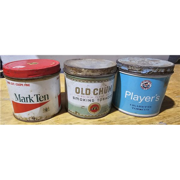 3 Tobacco Tins - Mark Ten, Old Chum, Players