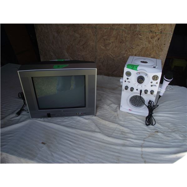 Toshiba 14" color TV w/remote control & Karaoke CD player w/blue tooth and one Microphone.