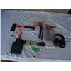 Small hatchet and carry case / two caulking guns / ear muffs
