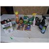 Image 1 : Box of assorted cleaners, weed/insect control (lots left in containers), almost full water seal, lea