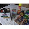 Image 3 : Box of assorted cleaners, weed/insect control (lots left in containers), almost full water seal, lea