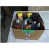 Image 4 : Box of assorted cleaners, weed/insect control (lots left in containers), almost full water seal, lea