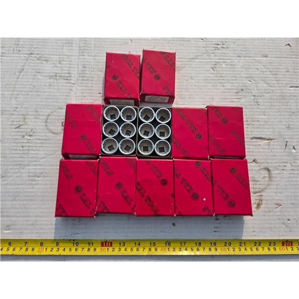 Lot of 10 new boxes of 6 new sockets- 13/16