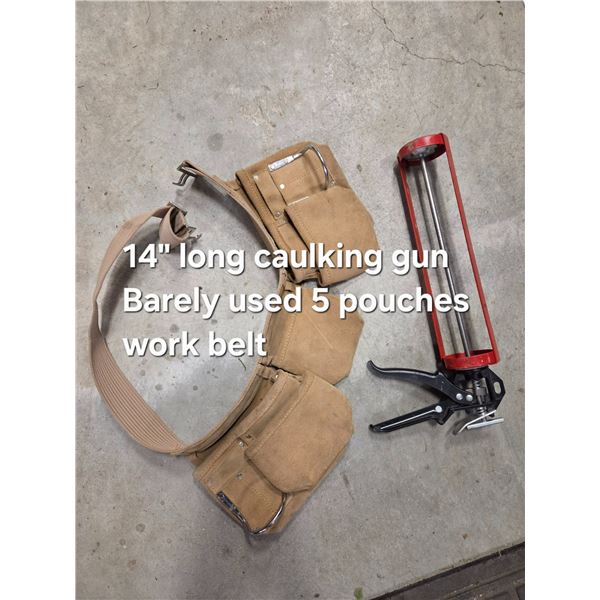14" Long Caulking Gun- 5 Pouch Work Belt (Very Good)