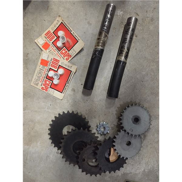 2- Weld On Axle Stubs(HD211HUB), 7 Weld On Roller Chain Sprockets (All New)